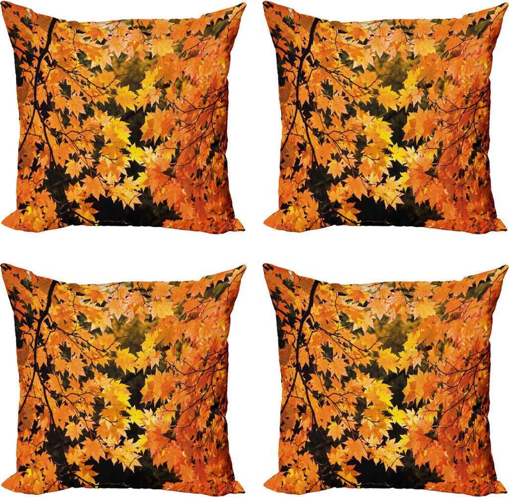ABAKUHAUS Fallen Kissenbezug Set (4 Stück), Vivid Herbst-Ahornblätter, Moderner Doppelseitiger Digitaldruck, 60 cm x 60 cm, Orange Gelb Braun