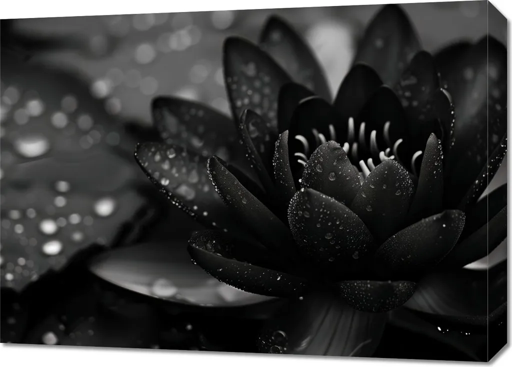 Tableau Lotus Noir 70x50 cm - Décoration murale moderne style minimaliste