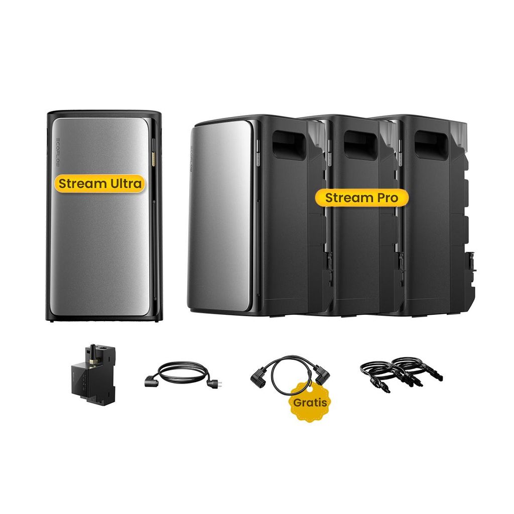 Powerness Balkonkraftwerk Speicher – EcoFlow STREAM Ultra 1,92 kWh (4 MPPT) Speicher mit 3x STREAM Pro 1,92 kWh (3 MPPT) und Smart Meter, Plug & ...