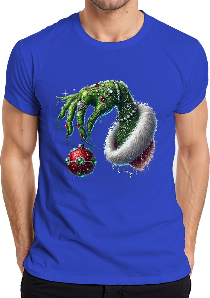 Grüne Hand Weihnachtskugel Dekorativ - Weihnachten Christmas Xmas Herren T-Shirt, Blau, XXL