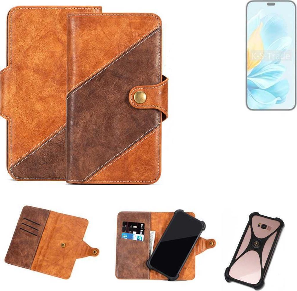 K-S-Trade Handyhülle Schutzhülle Bookstyle Case Wallet-Case kompatibel mit Honor 200 Lite Cover Klapphülle Kantenschutz Smartphone dunkelbraun