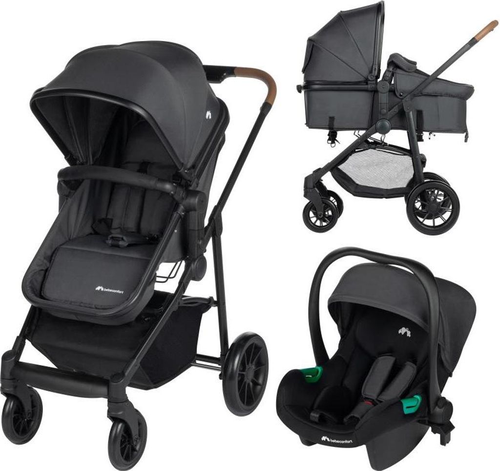 Bebeconfort Haze Trio, Kinderwagen 3-in-1 Komplettset, 0-4 Jahre, 2-in-1-Sitzeinheit, wendbarer & leichter Kinderwagen, Babyschale, Mineral Graphite