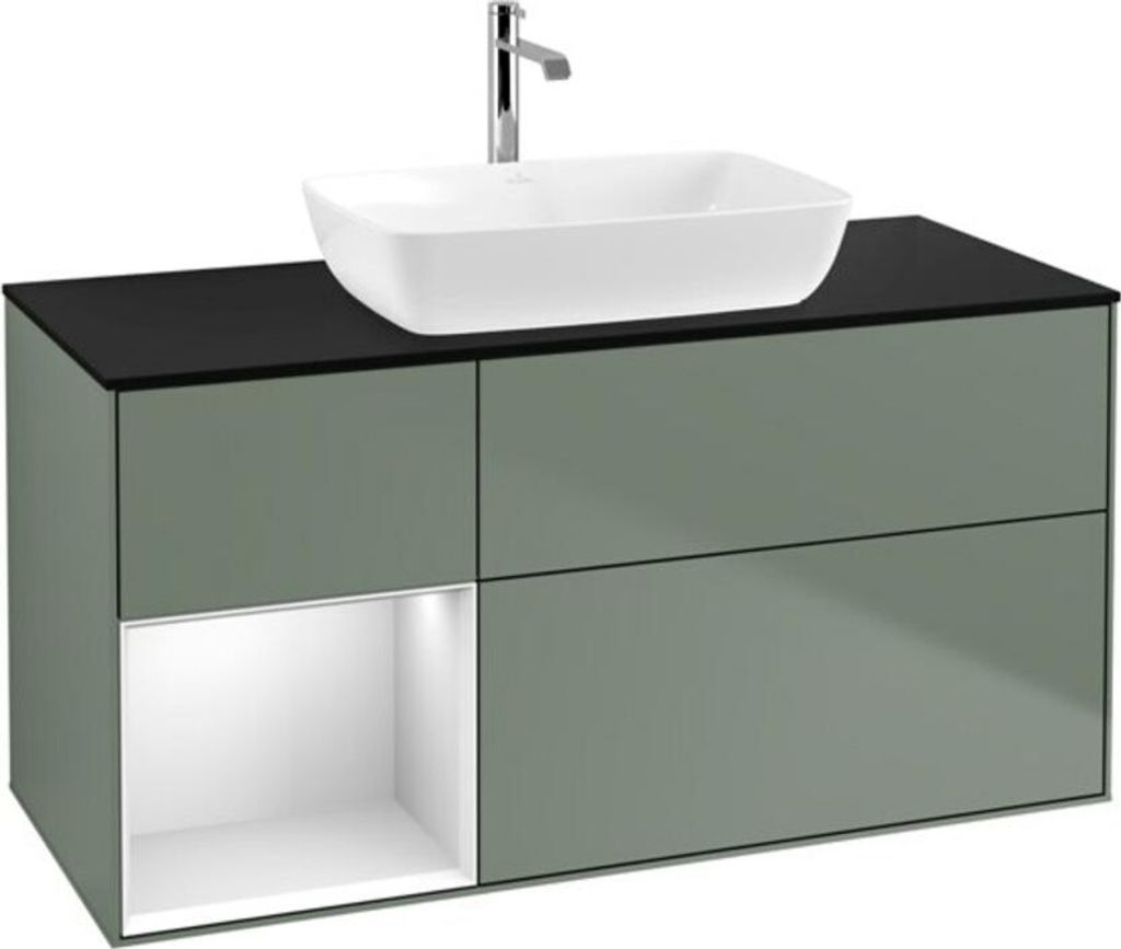 V&B Waschtischunterschrank Finion 120cm, Pl b m, Reg wh. m Lac, Oli. m Lac