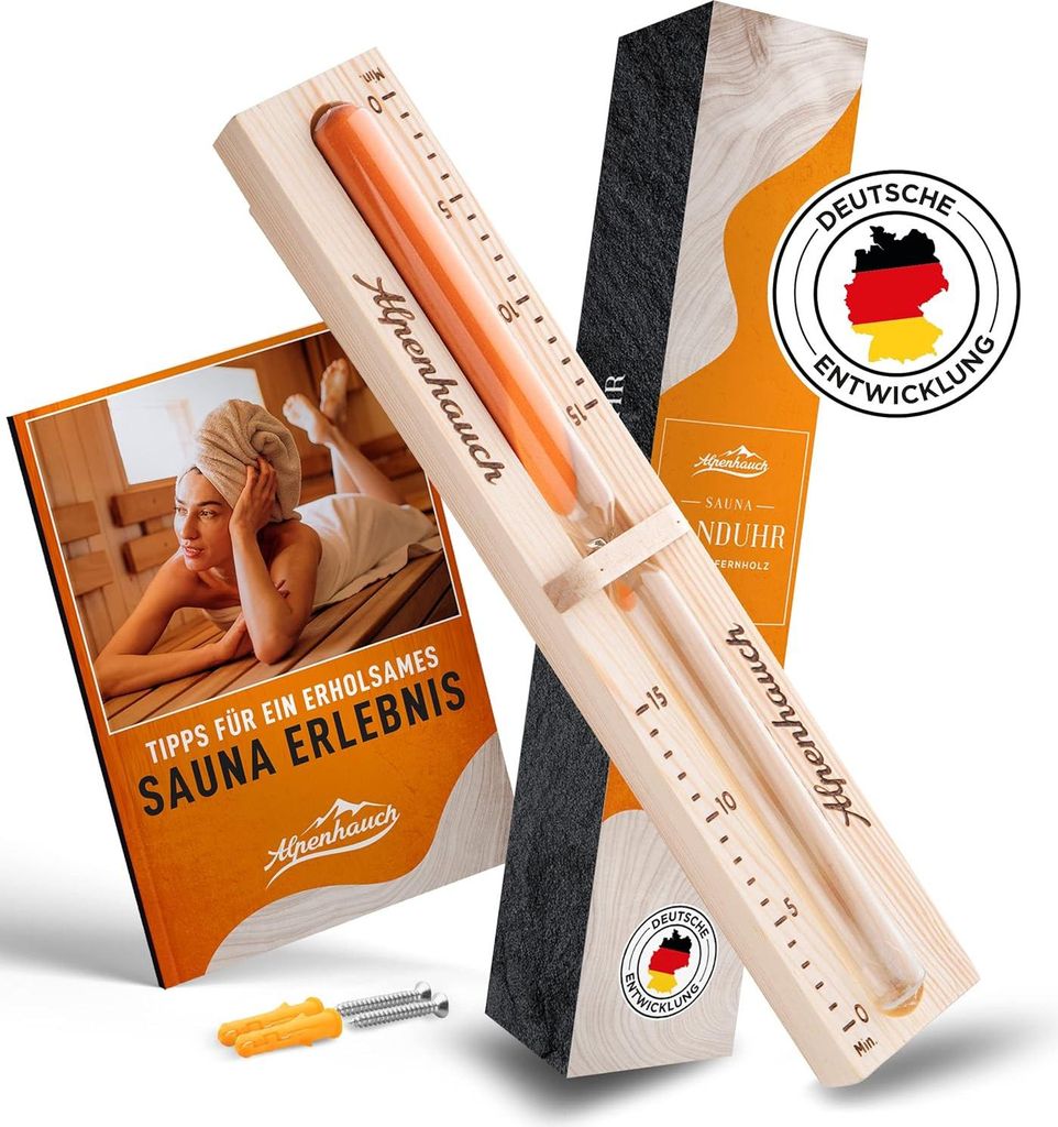 Sauna Sanduhr 15 Minuten - Natürliche Holz Uhr mit Sicherheitsglas - Exkl. Handtuch und Montagezubehör