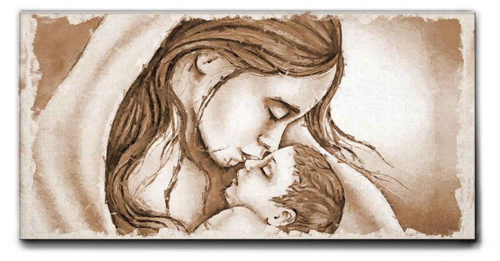 Giallobus - 18 - Kuss von Maria zu Jesus - Beige - Giallobus - 35L x 17,5B cm - Bild - Premium Loom Canvas mit hoher Dicke