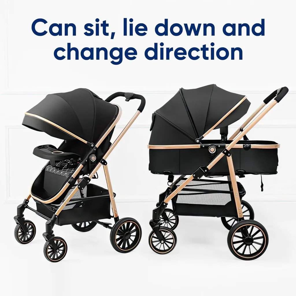 Chaise bébé réglable et pliable sur roulettes - Structure Métal Noir - 8