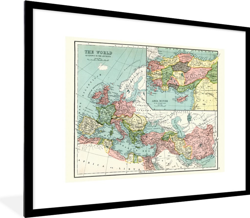 MuchoWow MuchoWow Gerahmtes Poster Antiquitäten - Römer - Karte 80x60 cm - Poster mit zchwarzem Bilderrahmen - Schlafzimmer-Dekorationen - Fo...