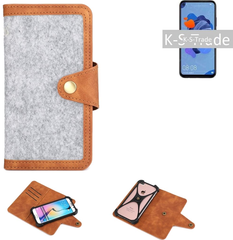 K-S-Trade Handyhülle kompatibel mit Xiaomi Black Shark 2 Schutzhülle Filz-Hülle Kunst-Leder hellgrau braun (1x)