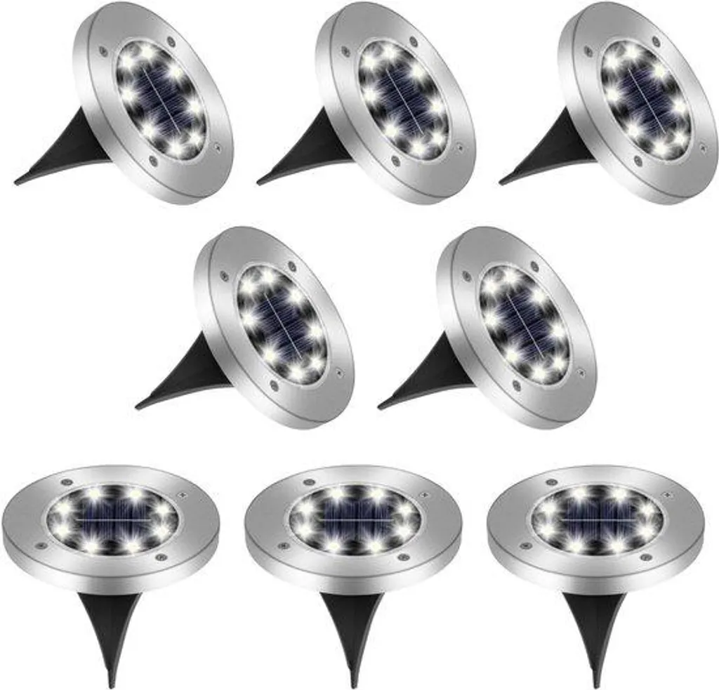 Lot de 8 Lampes de Sol Solaires LED Extérieur IP65 Lumière Blanc Froid