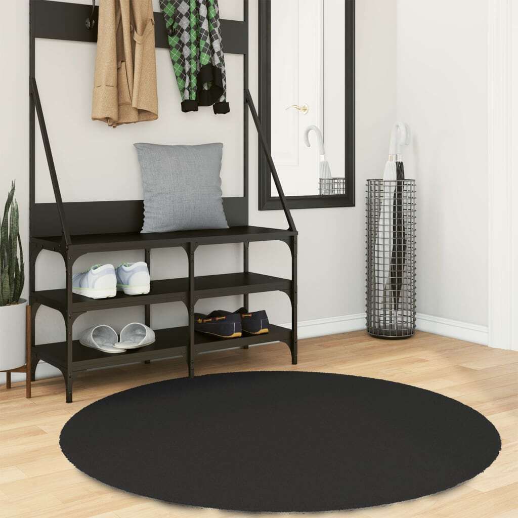 Teppich HUARTE Kurzflor Weich und Waschbar Schwarz Ø 120 cm 375124