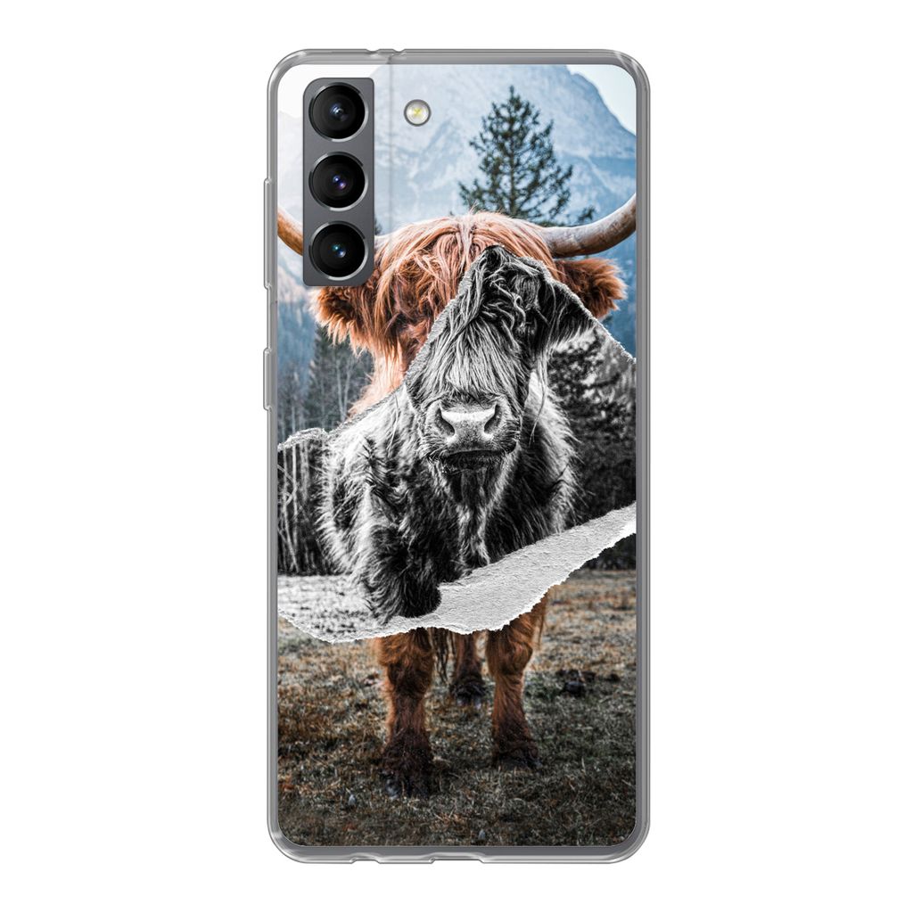 MuchoWow Handyhülle Schutzhülle Hülle für Samsung Galaxy S21 Schottischer Highlander - Kuh - Tiere Silikon Softcase Handy Hülle - Softcase