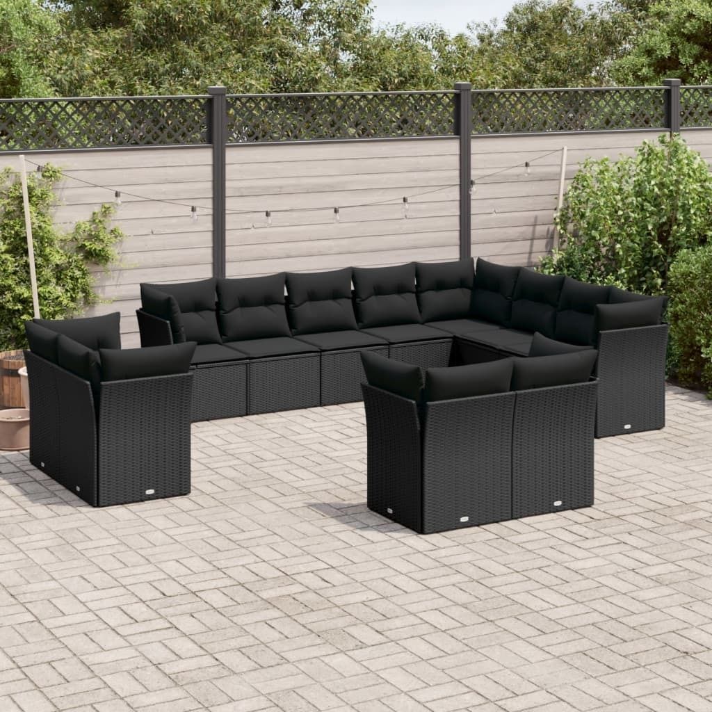 Maison Exclusive - 12-tlg. Garten-Sofagarnitur mit Kissen Schwarz Poly Rattan