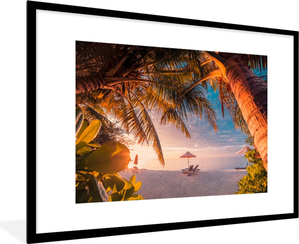 MuchoWow MuchoWow Gerahmtes Poster Strand - Palme - Meer 90x60 cm - Poster mit zchwarzem Bilderrahmen - Wanddekoration - Fotos