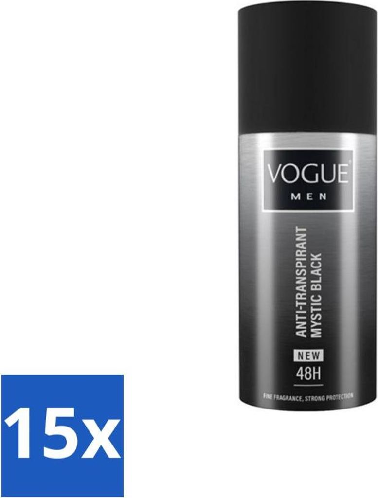 Vogue Men - Mystic Black - Deodorant Spray - Antitranspirant - 150 ml - Vorteilspack - 15 Stücke
