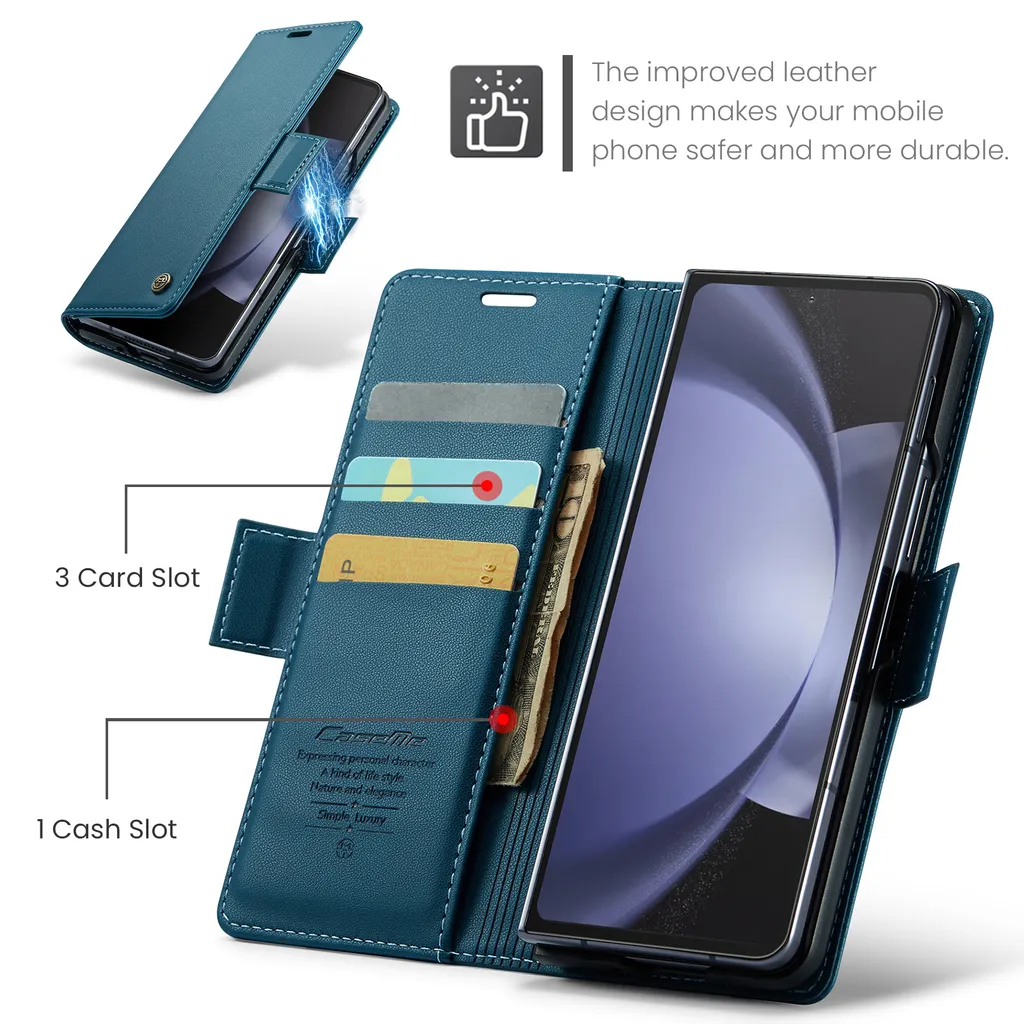 Cuson Custodia In Pelle Flip Case Per Logicom Le Five 5 – Blu Scuro, Con Porta Carte E Chiusura Magnetica - 2