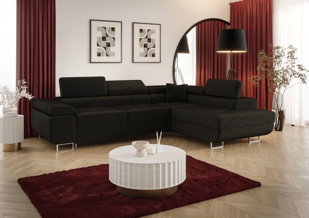 Ecksofa Schlafsofa Sofa MONARO Stoff Monolith Grafit Ottomane Rechts