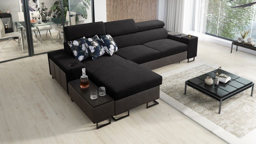 Kaiser Möbel s, modernes Ecksofa MELODY I MINI mit Usb Tauro/Freya Graphit/Schwarz Links