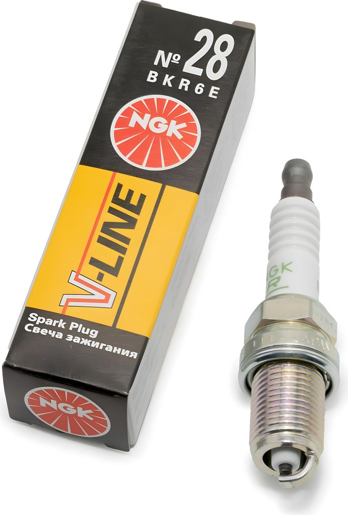 Zündkerzen Set NGK 6x BKR6E V-Line Zündkerze entstört, 19,0mm Langgewinde Ø 14,0mm Hex 16,0mm, Elektrodenabstand 0,85mm, Wärmewert 6, 4856 / 6...