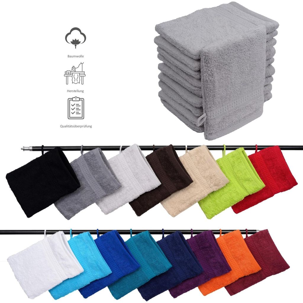 10er Set Frottee Waschhandschuhe Elegance 16x21 cm 100% Produktbild 