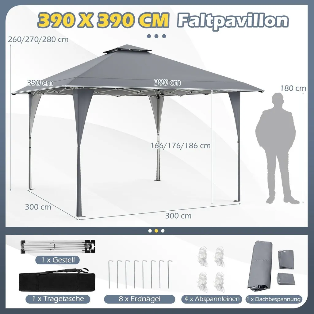 Tonnelle pliante 4x4m réglable avec double toit et structure robuste