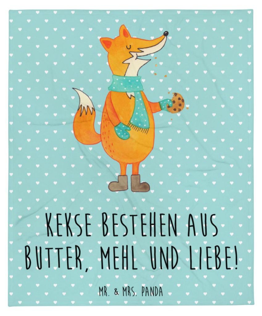 Mr. & Mrs. Panda Wohndecke Fuchs Keks - Türkis Pastell - Geschenk, Decke, Weihnachtlich, Frieren, Weihnachten, Tagesdecke, Warme, Kekse, Plätzche...