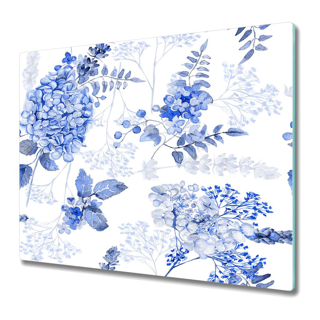 Küche Schneidebrett - Schneidebrett Glas - Herdabdeckung - 60x52 - Blaue Hortensie