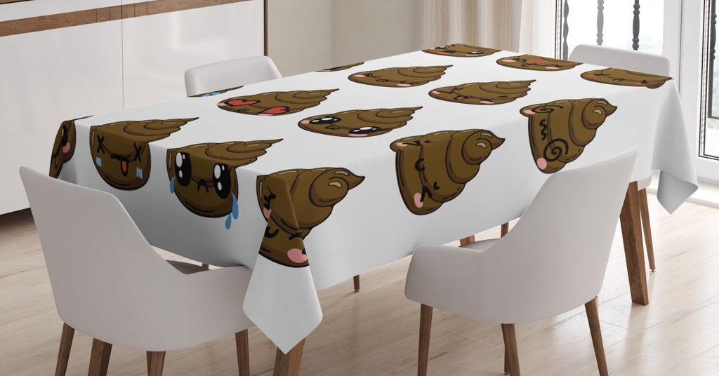 ABAKUHAUS Poop Emoji Tischdecke, Stuhlgang Muster, Personalisierter Druck Klare Farben ohne Verblassen Waschbar für Außen Bereich, 140 x 200 cm, ...