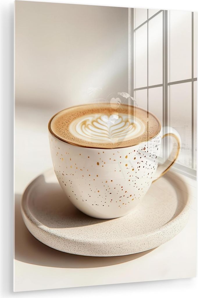 MuchoWow Glasbilder - Bilder auf Wandbild - Foto auf Glas Cappuccino - Schaumstoff - Schale - Beige 30x40 cm Wanddekoration aus Glas - Acrylglasbil...