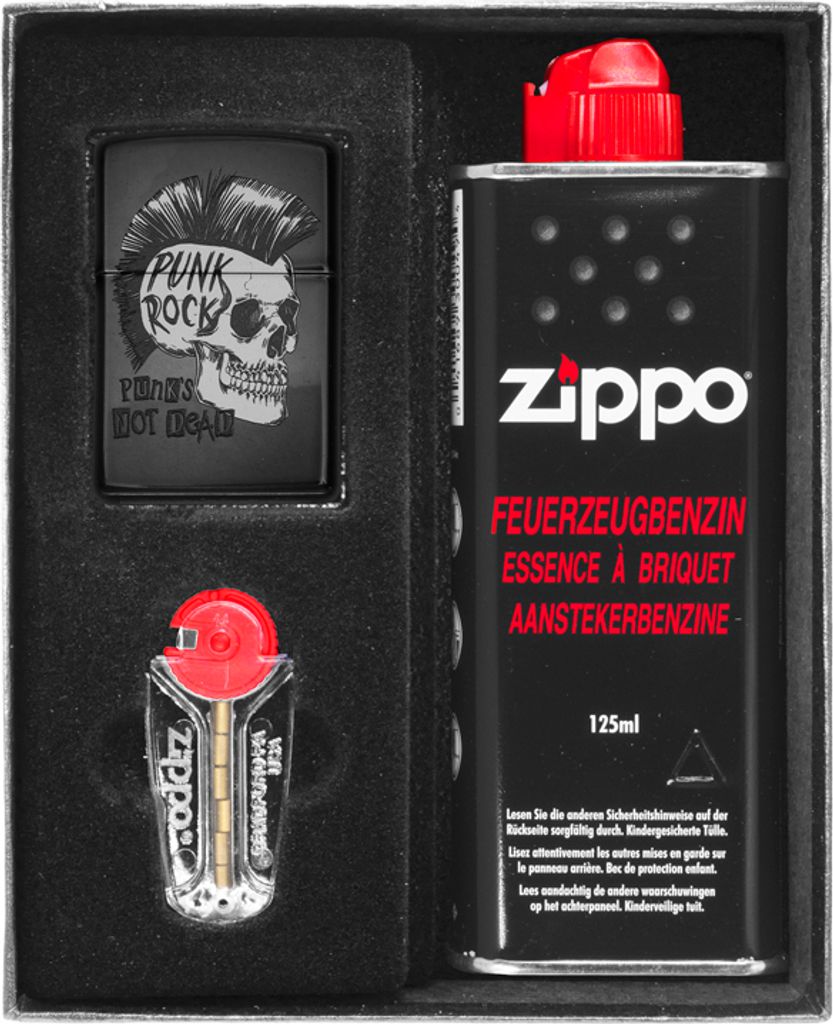 Feuerzeug-Set ZIPPO PUNK ROCK SKULL Geschenk No1