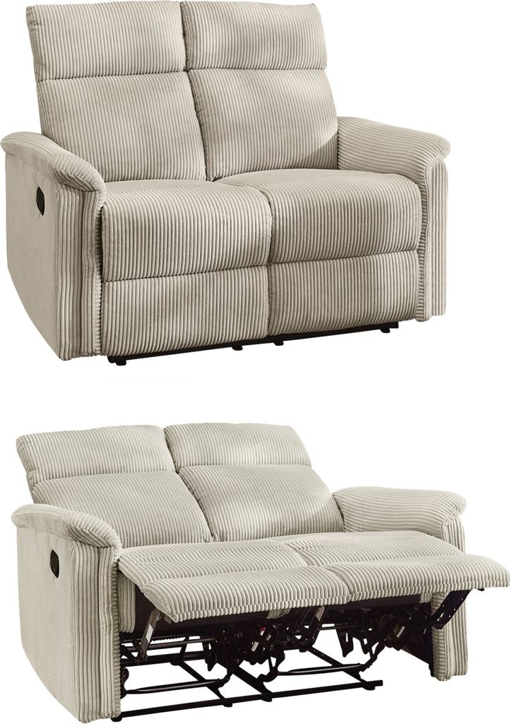 2-Sitzer-Relaxsofa Federkern Couch m. Liegefunktion verstellbar Bezug Cord Beige / 15505