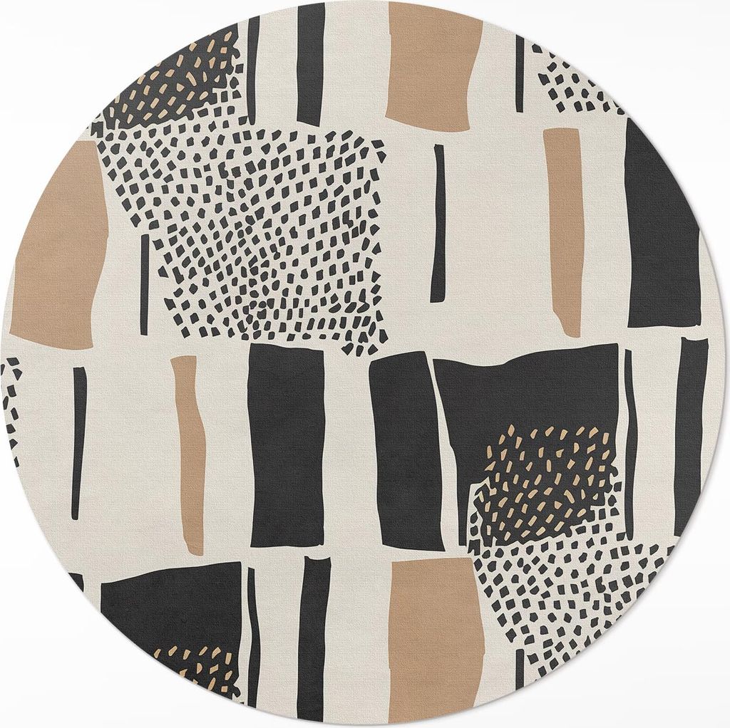 Abstrakte Komposition von Flecken künstlerischen Boho-Stil– Vinyl Fußmatte – Ø 140cm – Rutschfest, Pflegeleicht & Langlebig