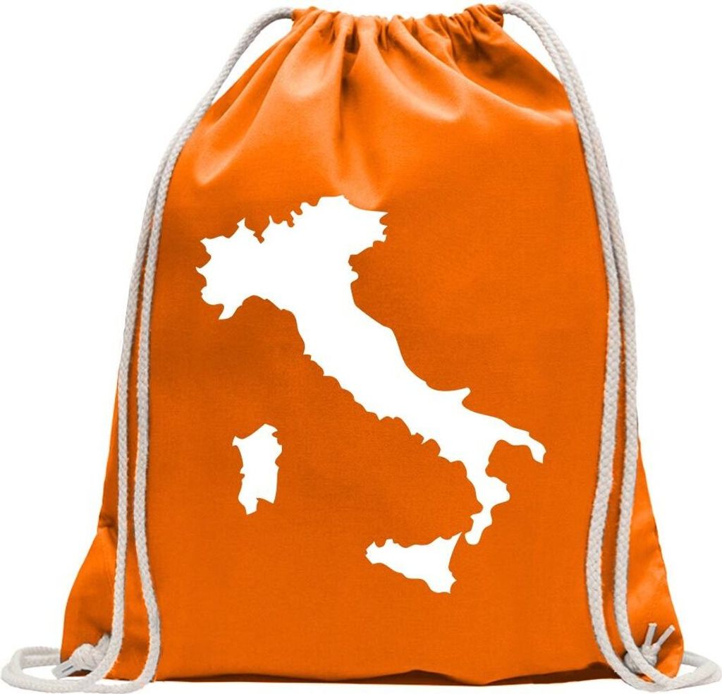 Kiwistar - Turnbeutel - mandarin - Italien Umriss Kontur - Fun Rucksack Sport Beutel Gymsack Baumwolle mit Ziehgurt