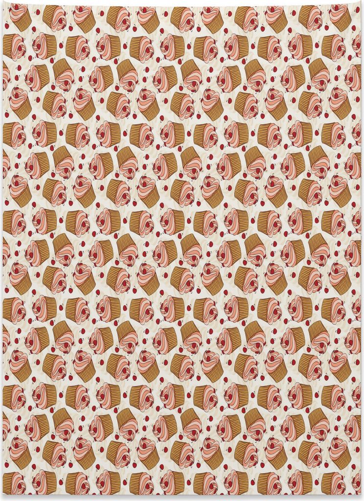 Abakuhaus Cupcake Wandteppich, Cremige Dessert Kirschen aus Weiches Mikrofaser Stoff Kein Verblassen Klare Farben Waschbar, 110 x 150 cm, Mehrfarbig