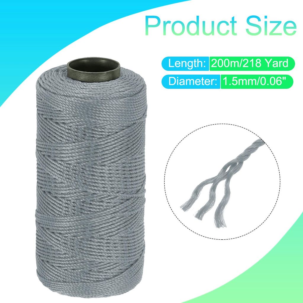 Nylonschnur, 3 Str?nge, gedrehte Maurerschnur, 1,5 mm x 218 Yards, Nylonschnur fš¹r Heimwerkerprojekte, Heimwerken, Gartenarbeit, Geschenkverpack...