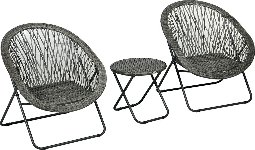 Outsunny Gartenmöbel-Set 3-tlg., Klappbar Gartengarnitur mit Couchtisch, 2 Stühlen, Balkonmöbel-Set mit Kissen, Gartensitzgruppe für Balkon, Te...