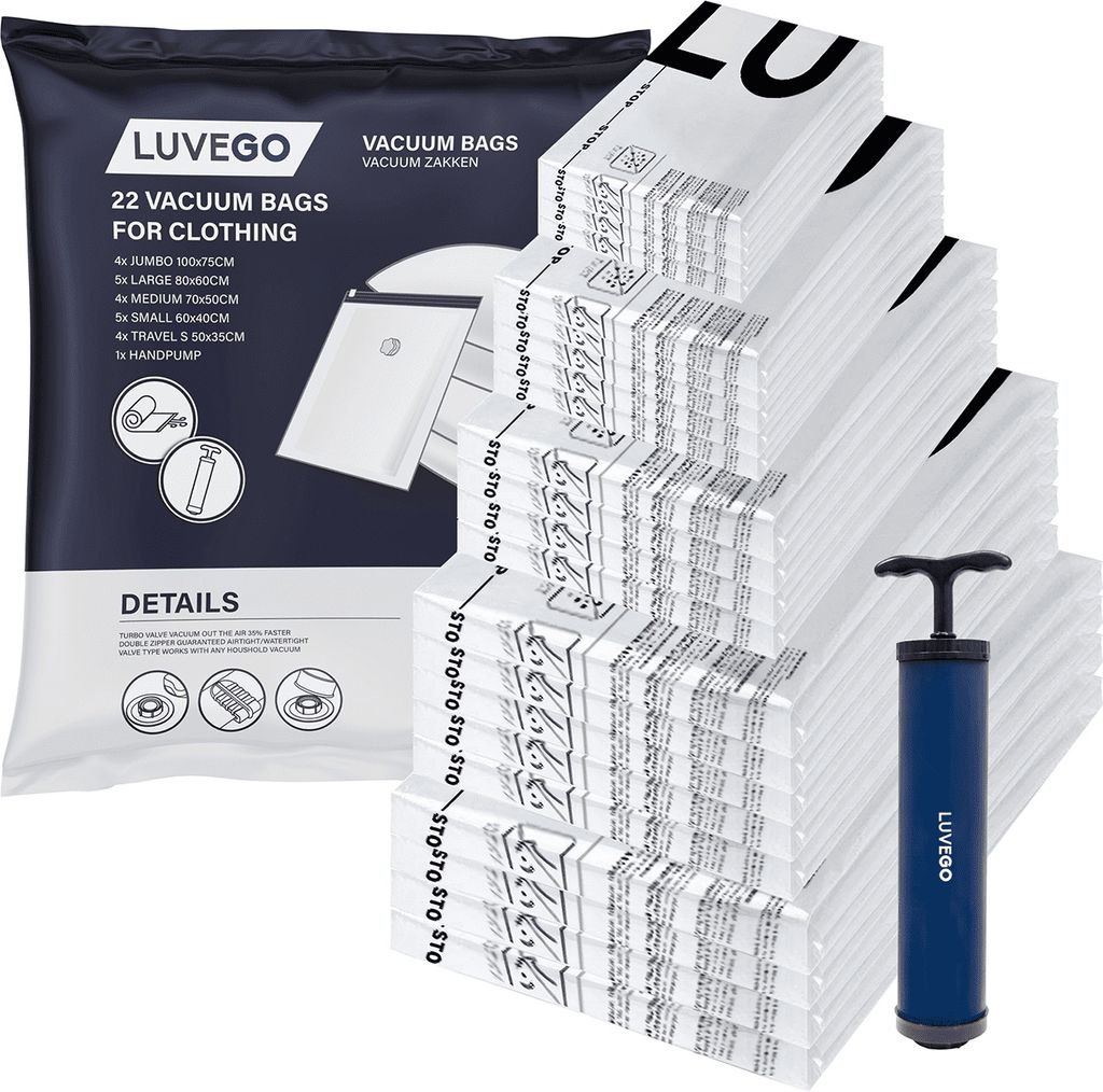 Luvego Vacuum Bags Clothes & Duvets - 23 Stück / 5 Größen - Travel Bags Vacuum Storage Bags Incl. Handpumpe