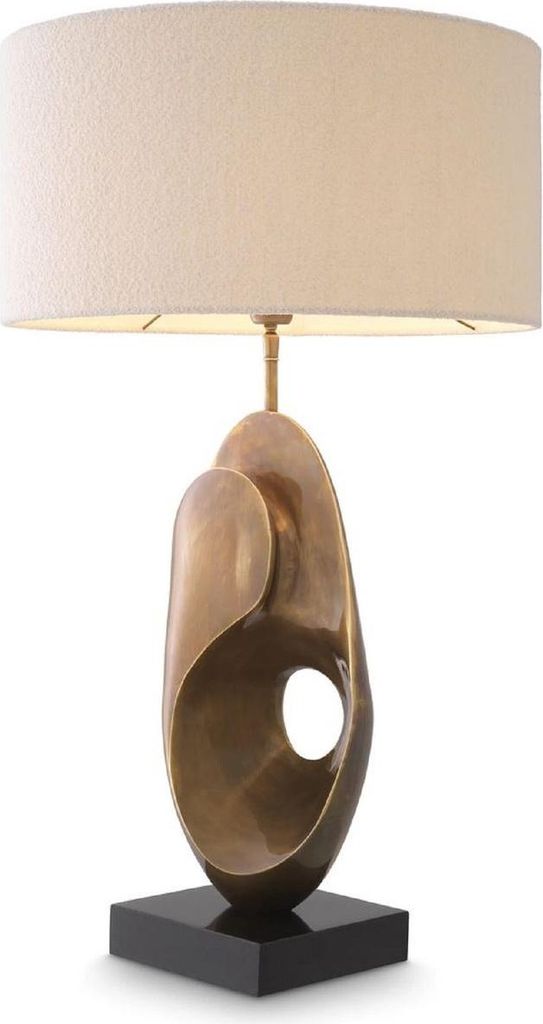 Casa Padrino Luxus Tischleuchte Vintage Messing / Schwarz / Creme Ø 50 x H. 83 cm - Schreibtischleuchte mit rundem Lampenschirm - Luxus Tischleuch...