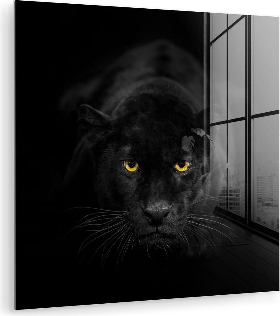 MuchoWow Glasbilder - Bilder auf Wandbild - Foto auf Glas Panther - Tiere - Schwarz - Augen 90x90 cm Wanddekoration aus Glas - Acrylglasbild - Acry...