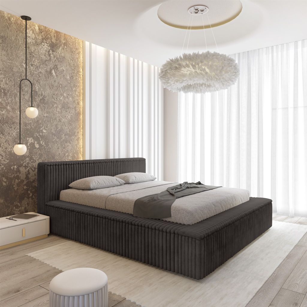 Polsterbett Doppelbett TULSA 140x200cm in Stoff Vito Anthrazit