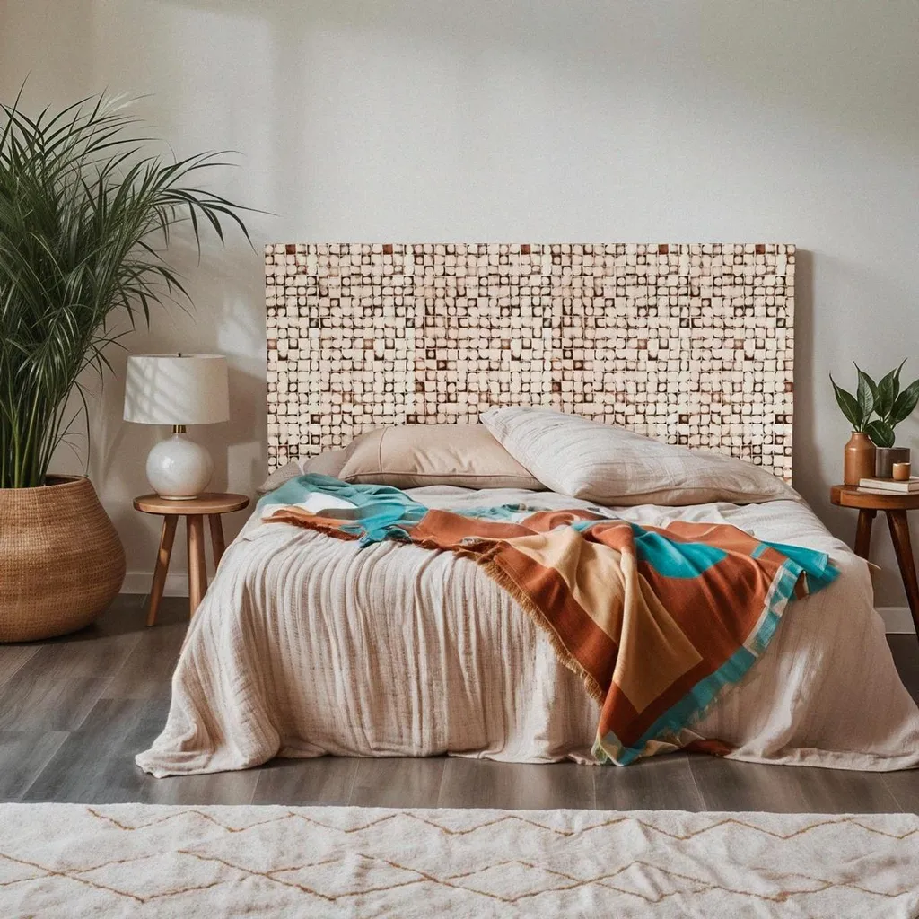 Tête de lit graphique Juno en bois mosaïque pour lit double
