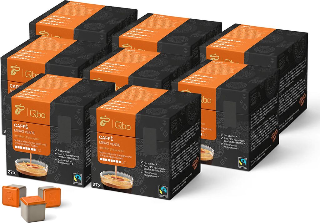 Tchibo Qbo Caffè Minas Verde Premium Kaffeekapseln, 216 Stück - 8x27 Kapseln (Caffè, Intensität 8/10, vollmundig und würzig), nachhaltig, aus ...