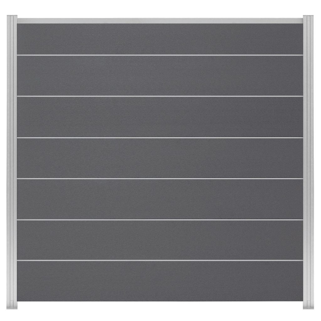 Ligna Gard WPC Zaun XL Mellum ca. 180 x 180 cm Sichtschutz Steckzaun Steingrau mit Zwischenleisten und Abschlussleiste Silber