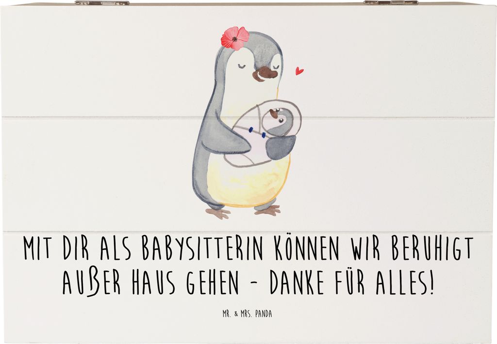 Mr. & Mrs. Panda Box Babysitter Dank 22 x 15 cm - Weiß - Geschenk, fotobox, handgefertigt, Holz Aufbewahrungsbox, Schatzkiste, Schatulle, Bedanken...