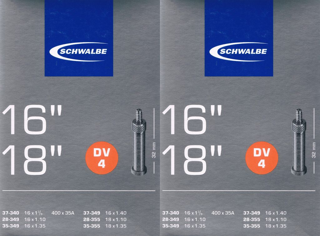 2x Schwalbe DV 4 Schlauch 16" 18" Ventil: Blitz Dunlop Produktbild 
