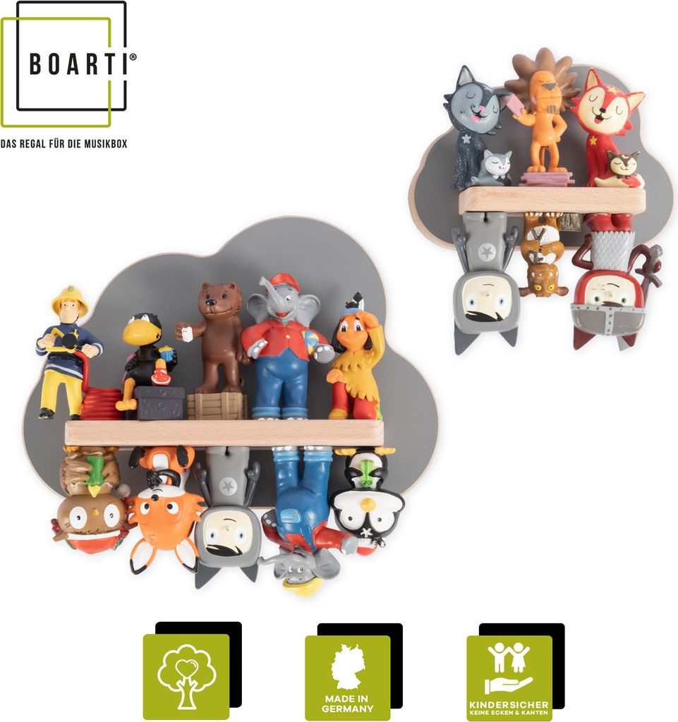 BOARTI Kinderregal Wolke | hängend für Tonie Figuren | platzsparendes Regal | Maße: H. 16 x B. 22 x T. 5 cm | Wandregal für Figuren Aufbewahrun...