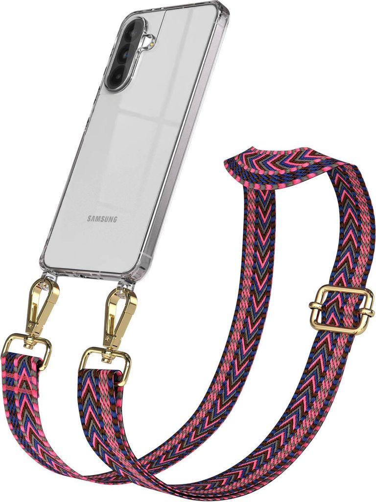 Samsung Galaxy A56 Chain Eyelets Slim Neck Strap Set Zig Zag hot Pink - Blue 5 Metall Gold