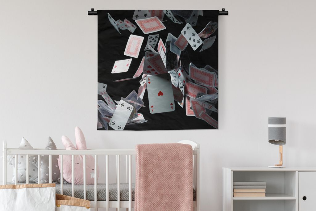MuchoWow Wandteppich Wandbehang Durch die Luft fliegende Spielkarten 90x90 cm Tapisserie Dekoration Wandtuch - Wandaufhänger