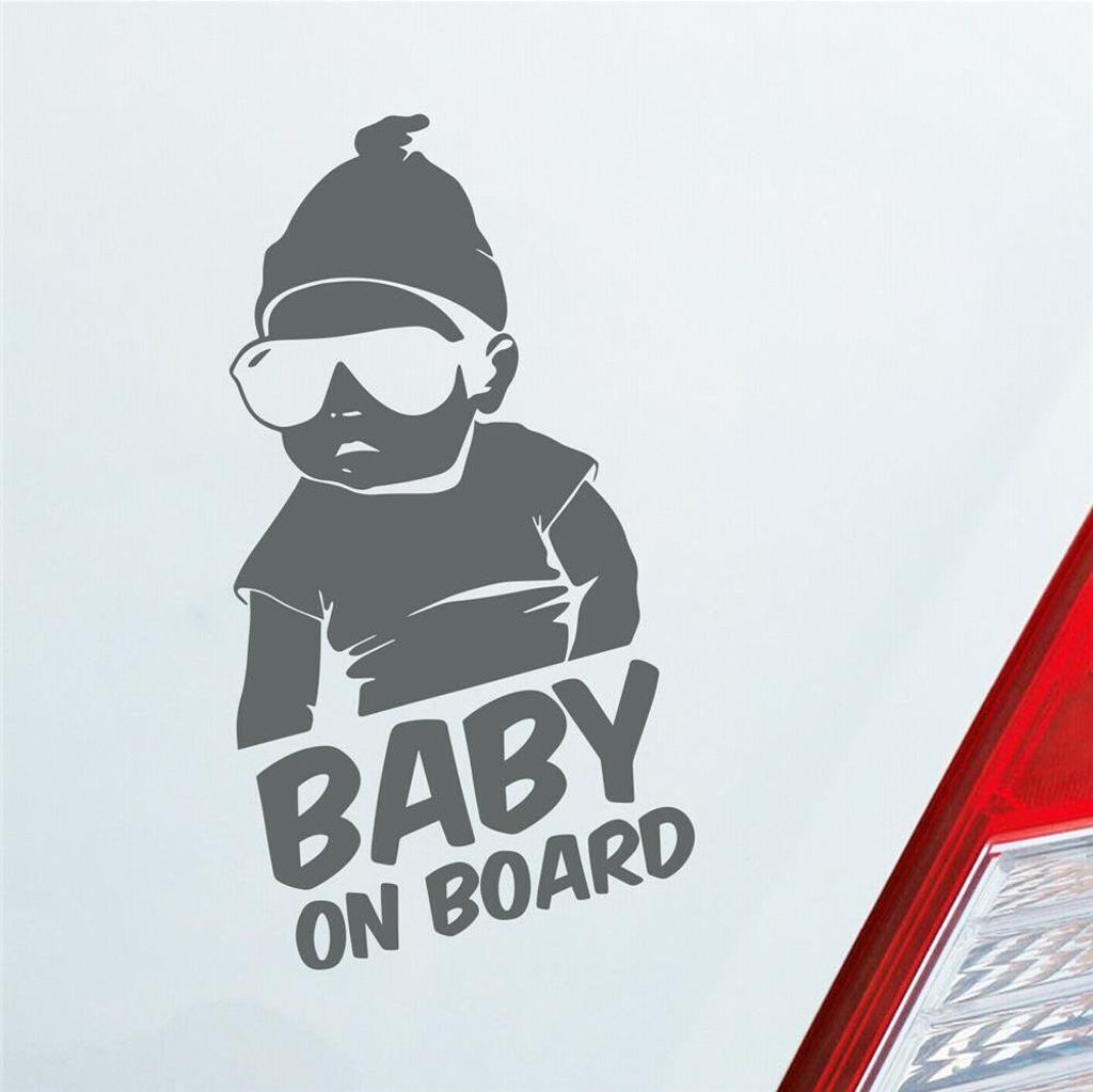 Auto Aufkleber Baby an Board Baby an Bord 19x10 cm Grau Sticker Heckscheibenaufkleber