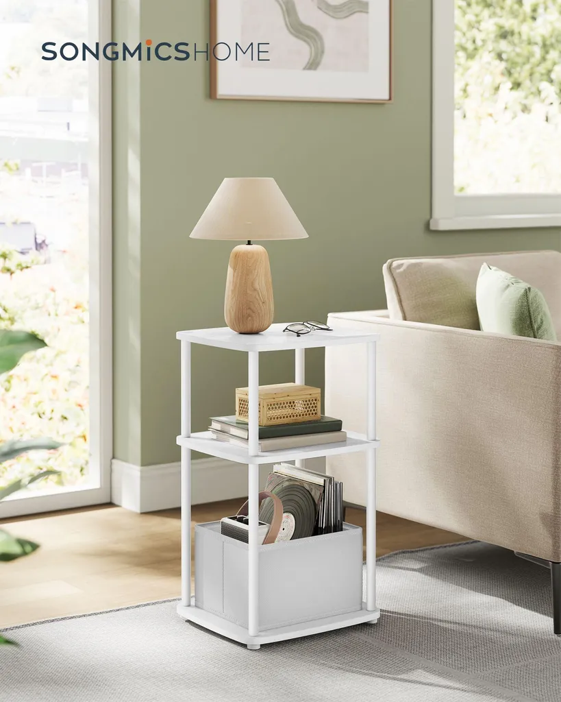 Table d'appoint compacte 3 niveaux blanc neige pour petit espace chic