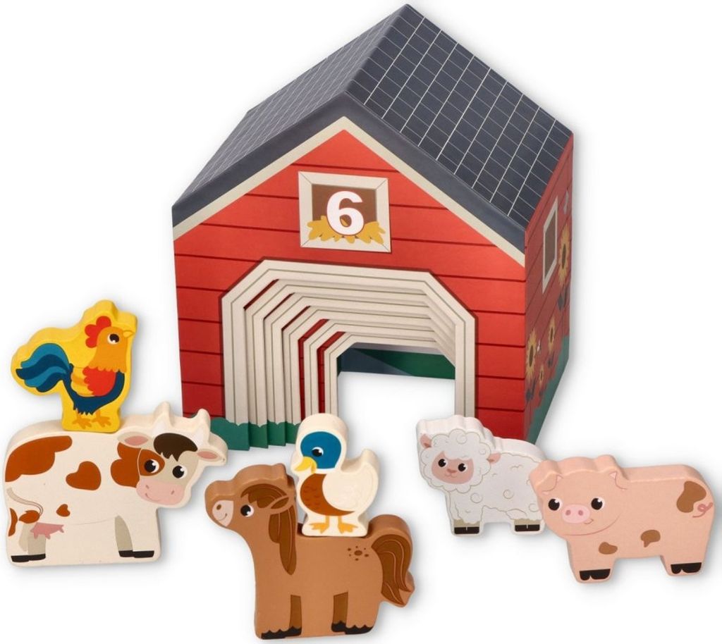 Domečky/pyramidy s 6 dřevěnými zvířátky, Farma Obrázek produktu 4
